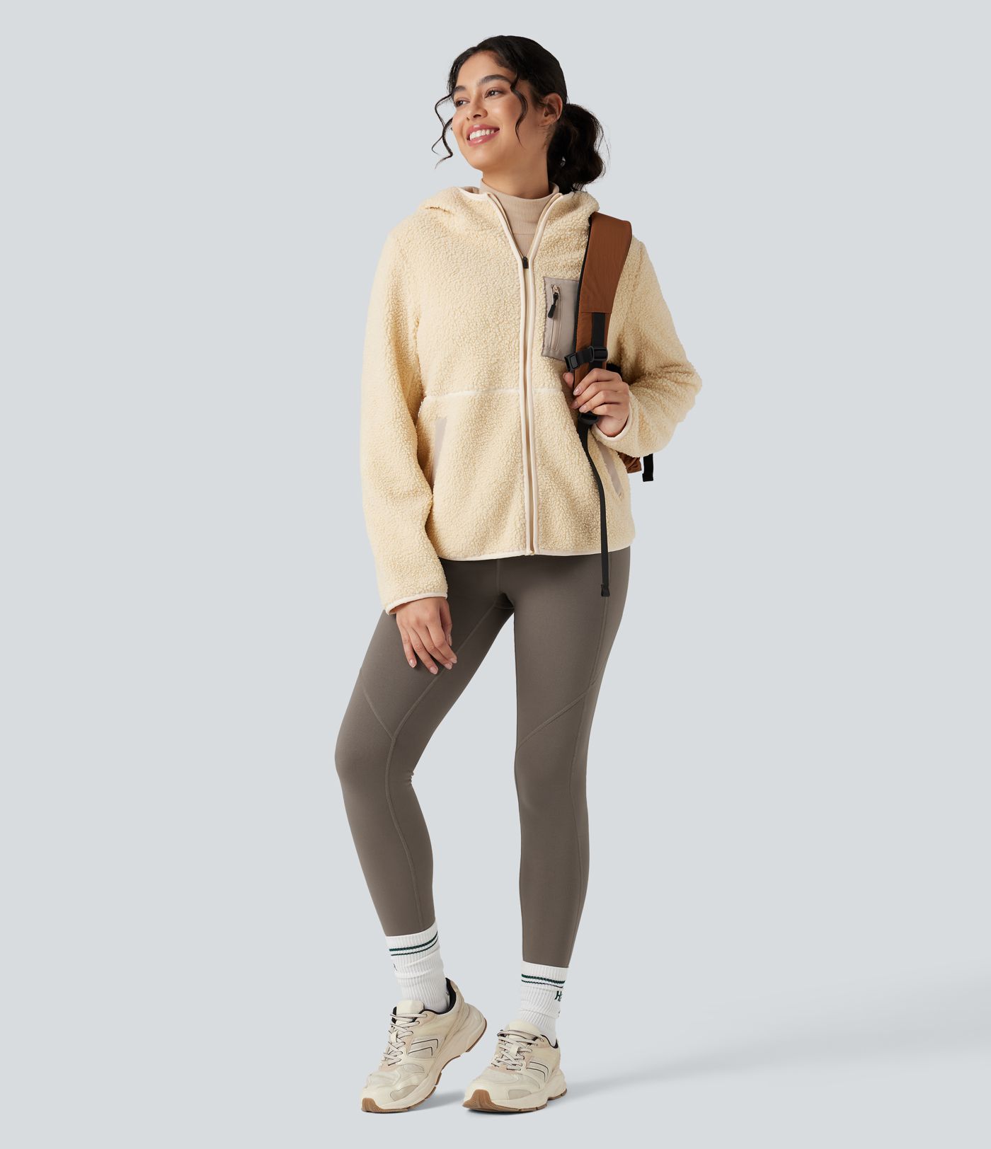 High Waisted Drawstring Fleece 7/8 Hiking Leggings with Pockets