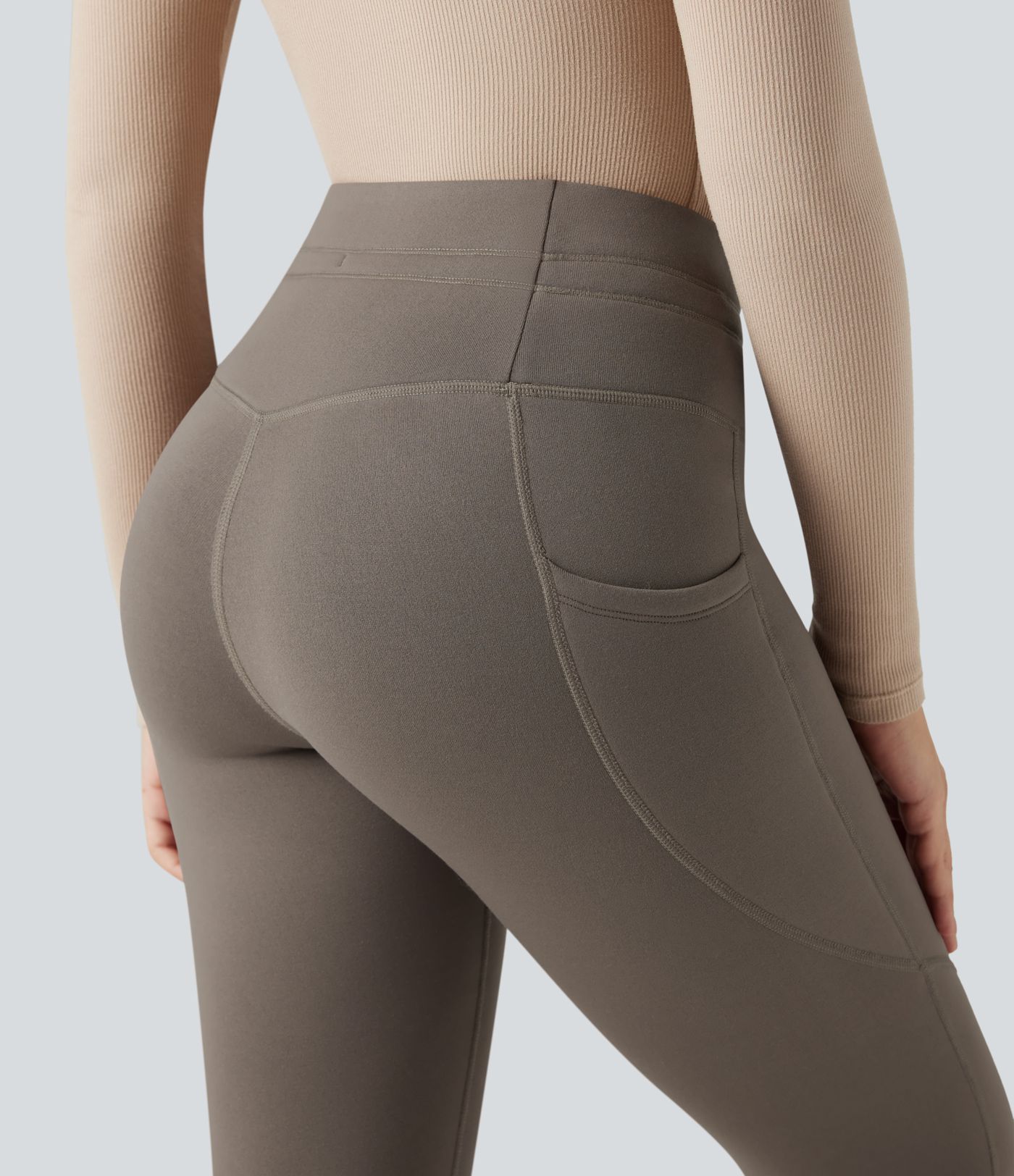 High Waisted Drawstring Fleece 7/8 Hiking Leggings with Pockets