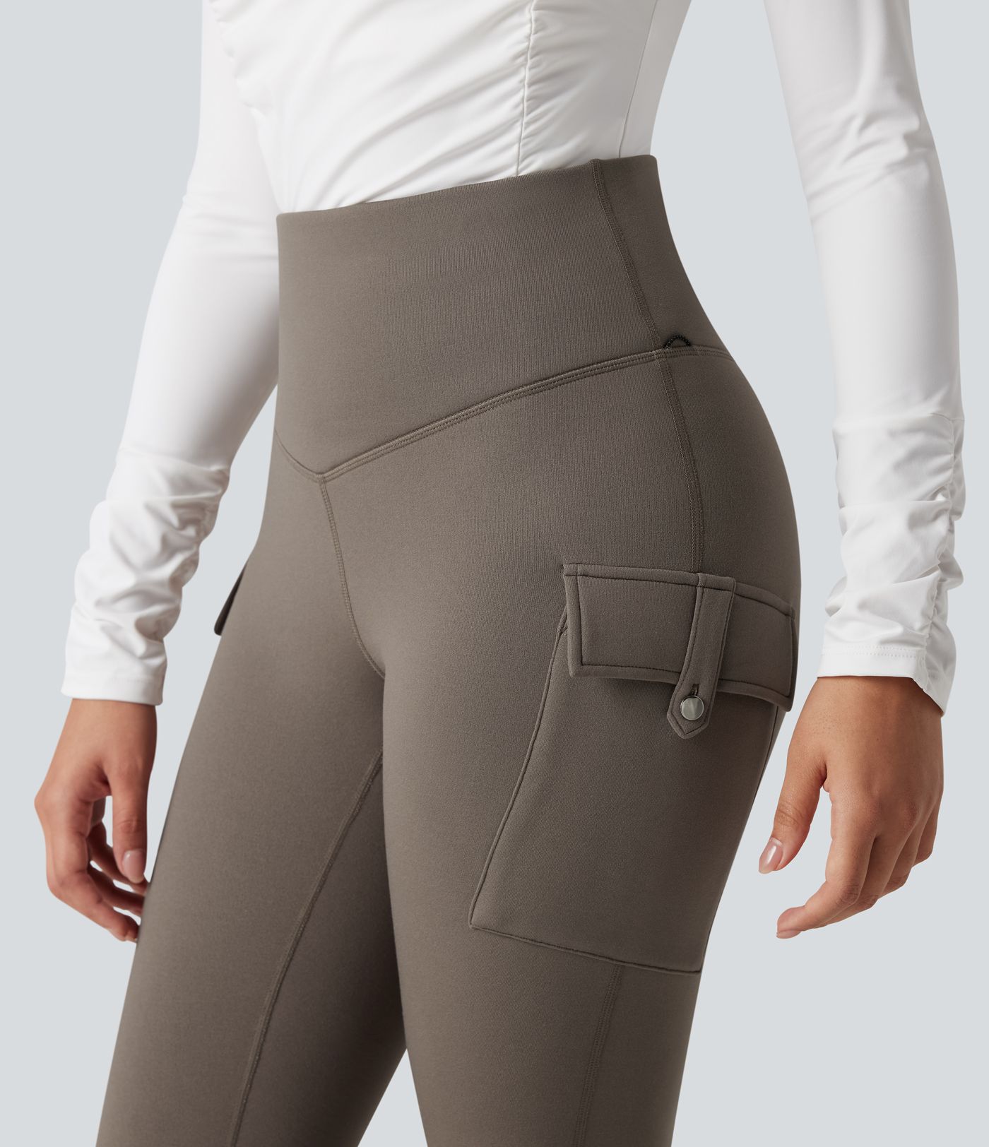 High Waisted Tummy Control Fleece Hiking Leggings with Pockets