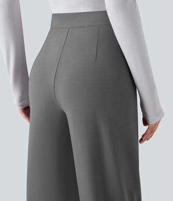 DayStretch Asymmetric Mid Rise Wide Leg Casual Pants with Pockets