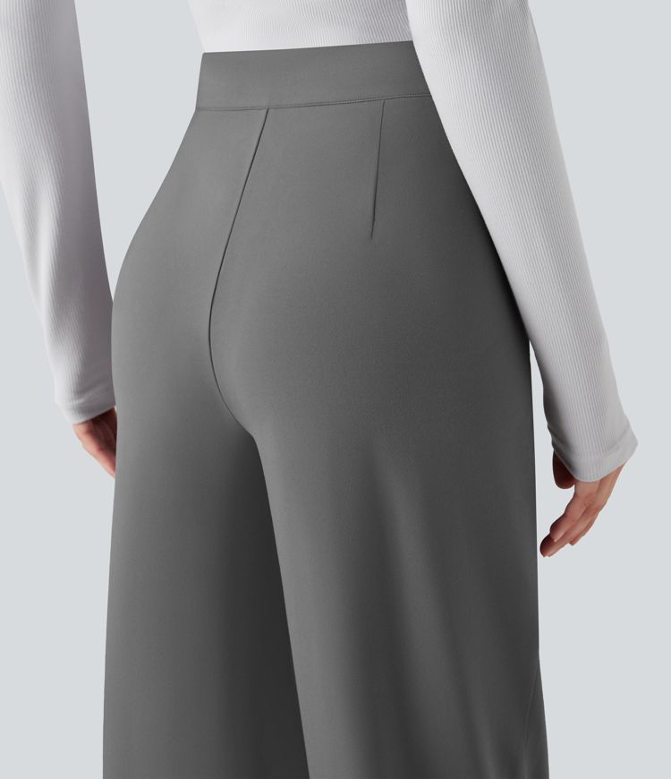 DayStretch Asymmetric Mid Rise Wide Leg Casual Pants with Pockets