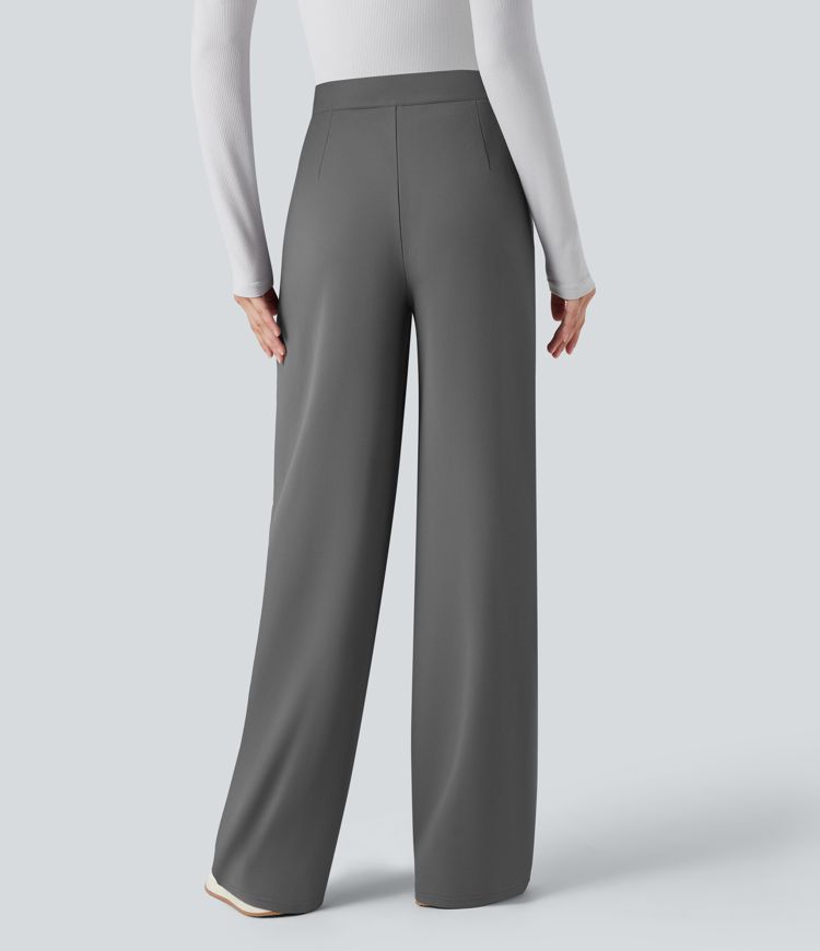 DayStretch Asymmetric Mid Rise Wide Leg Casual Pants with Pockets