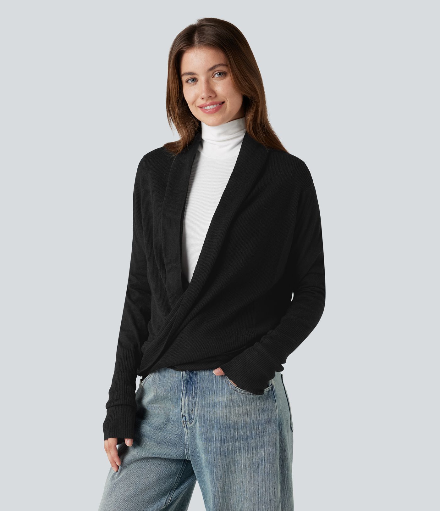 Lässiger Wickel-Cardigan mit Langarm​