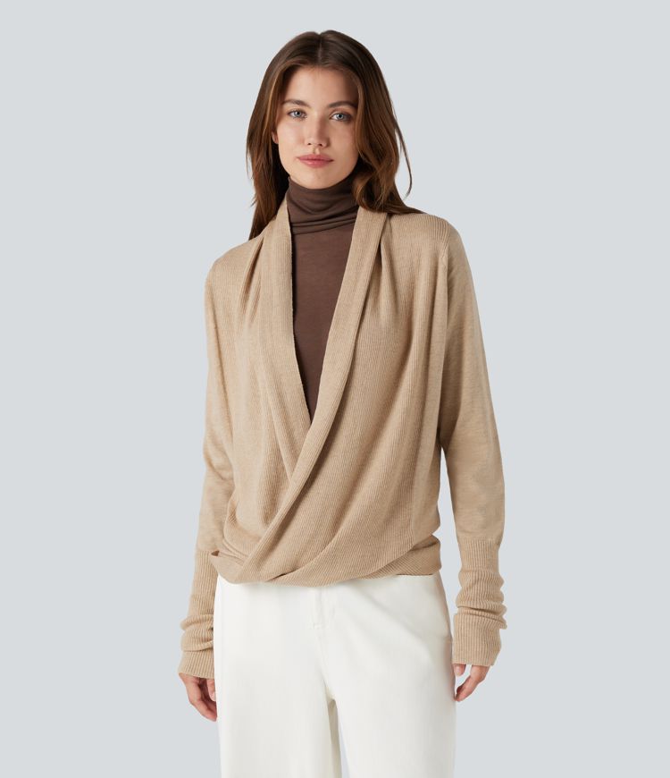 Warm Sand Cardigan drapé manches longues à nœud / 1