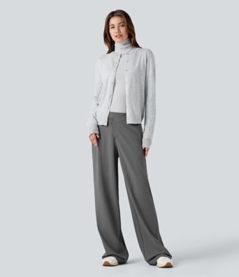 DayStretch Asymmetric Mid Rise Wide Leg Casual Pants with Pockets