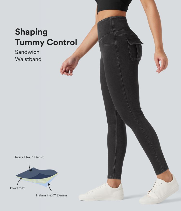 Halara Flex™ SoCinched High Waisted Tummy Control Denim Casual Leggings with Pockets