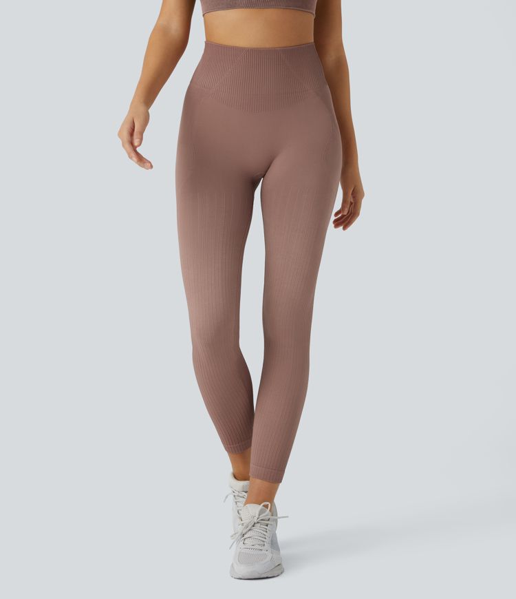 Skin Friendly Soft Seamless Flow Ribbed High Waisted Tummy Control Butt Lifting Training Leggings