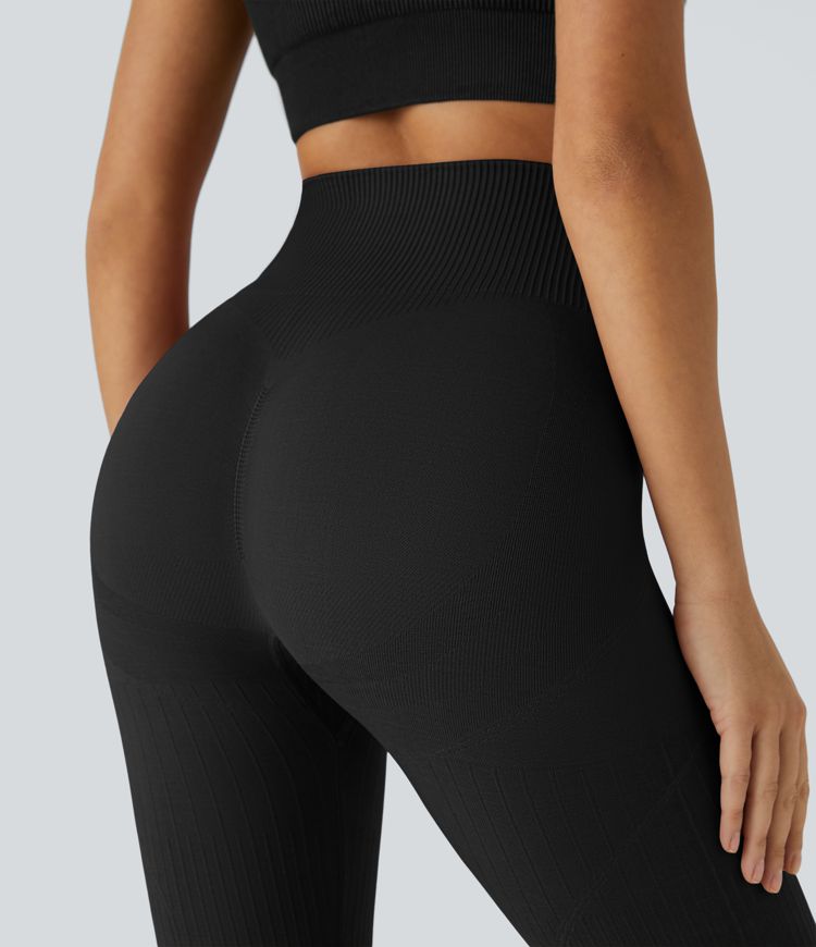 Skin Friendly Soft Seamless Flow Ribbed High Waisted Tummy Control Butt Lifting Training Leggings