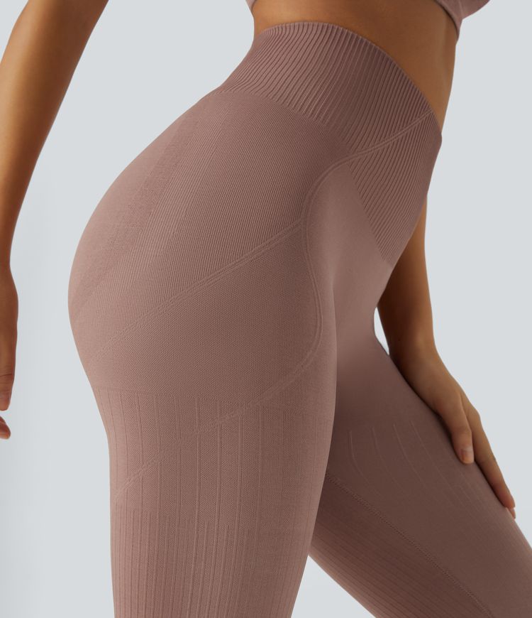 Skin Friendly Soft Seamless Flow Ribbed High Waisted Tummy Control Butt Lifting Training Leggings