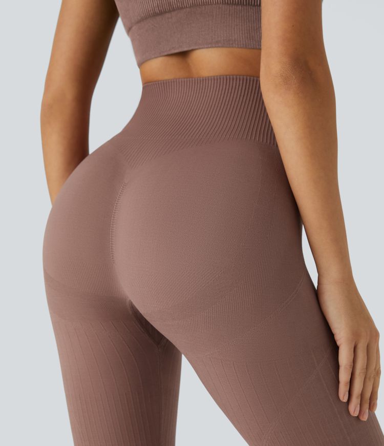 Skin Friendly Soft Seamless Flow Ribbed High Waisted Tummy Control Butt Lifting Training Leggings
