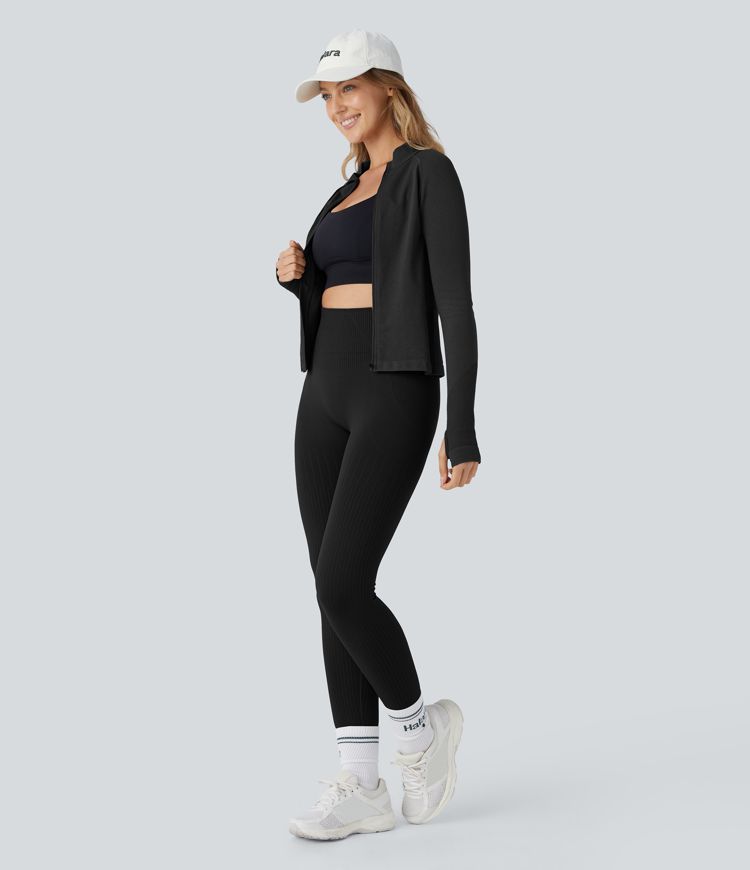 Skin Friendly Soft Seamless Flow Ribbed High Waisted Tummy Control Butt Lifting Training Leggings