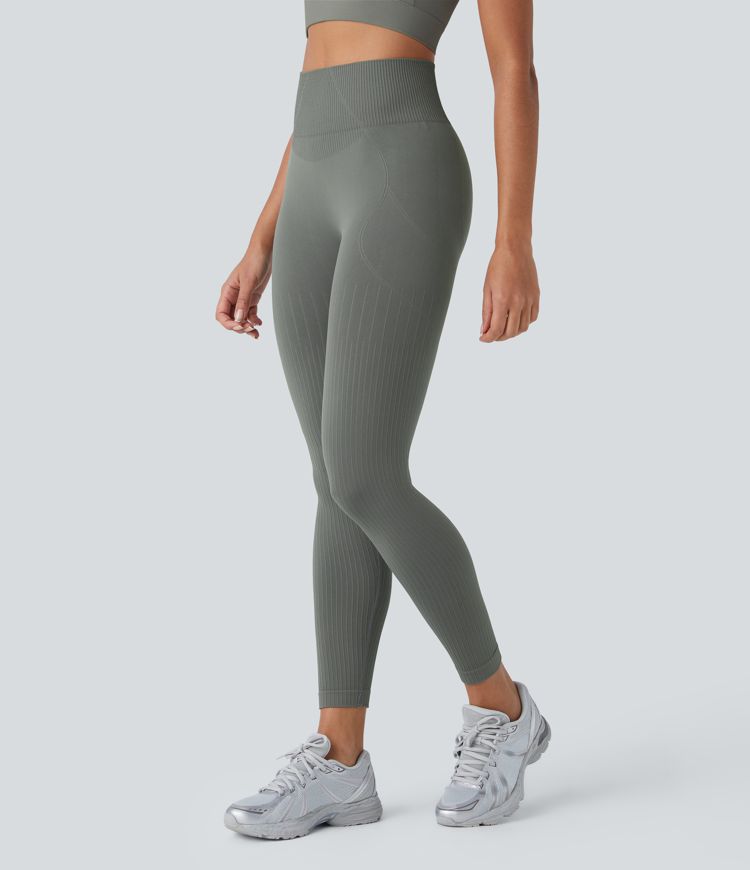 Leggings 7/8 côtelés taille haute, doux et sans couture Seamless, pour le contrôle du ventre et le levage des fesses