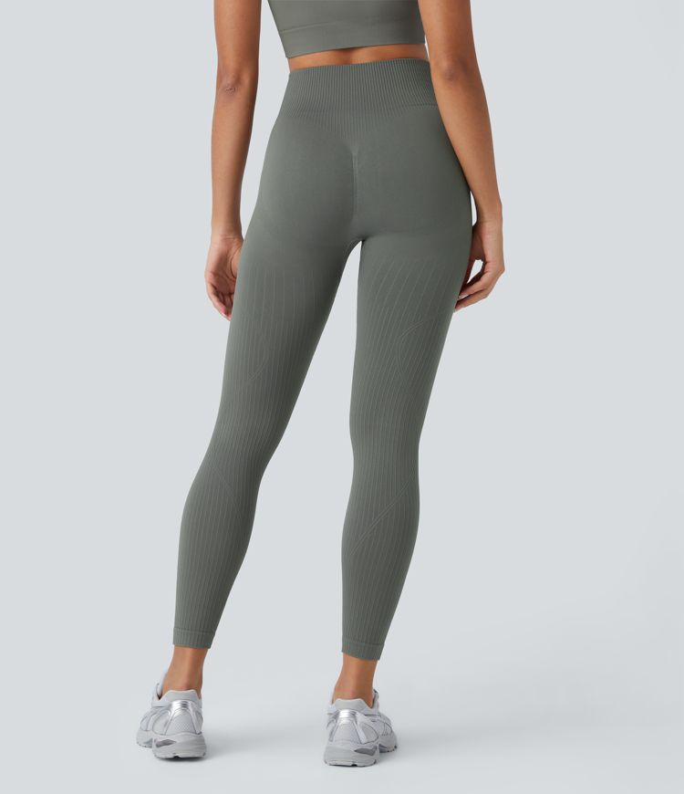 Leggings 7/8 côtelés taille haute, doux et sans couture Seamless, pour le contrôle du ventre et le levage des fesses