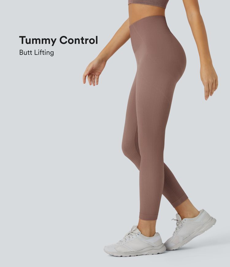 Soft Seamless Flow Ribbed High Waisted Tummy Control Butt Lifting Training Leggings