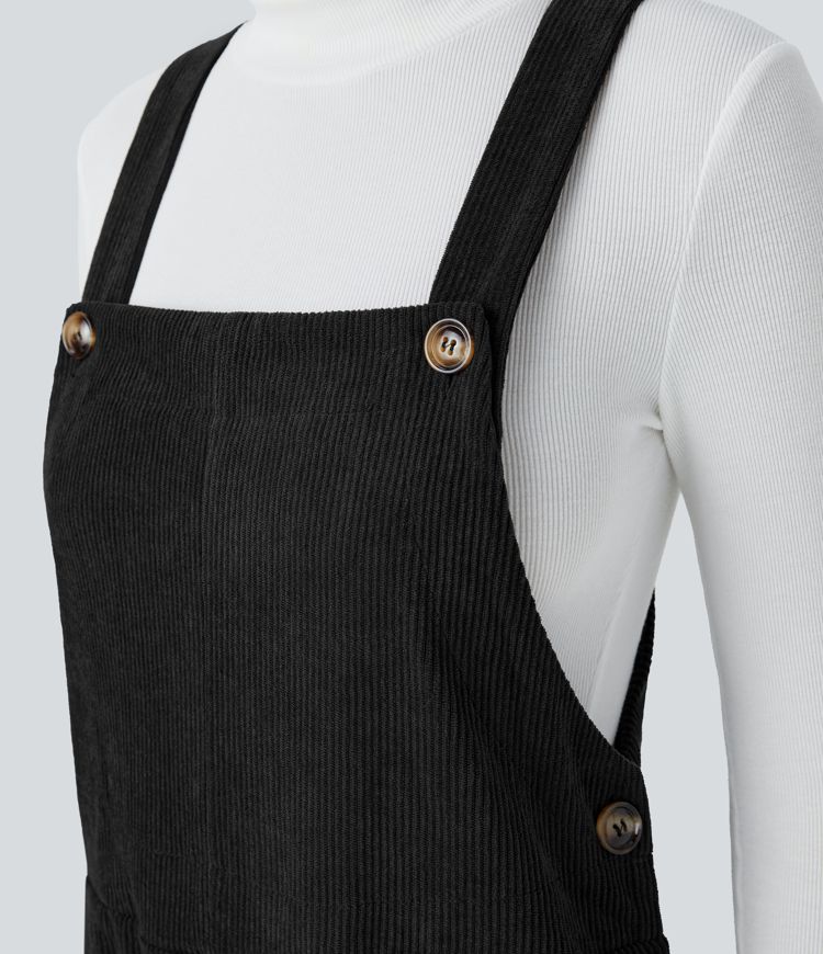 Pockets Straight Leg Corduroy Casual Overalls