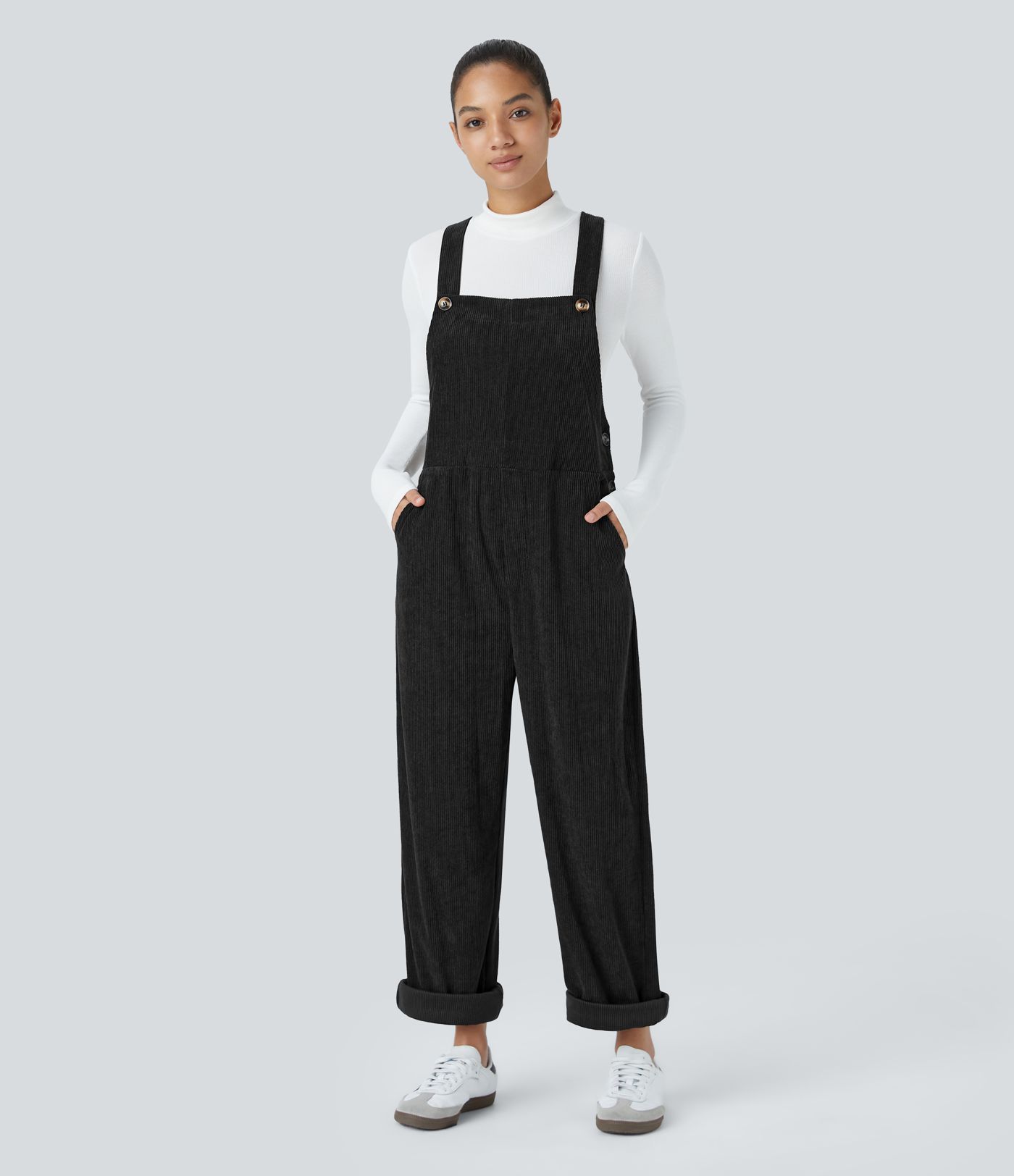 Pockets Straight Leg Corduroy Casual Overalls