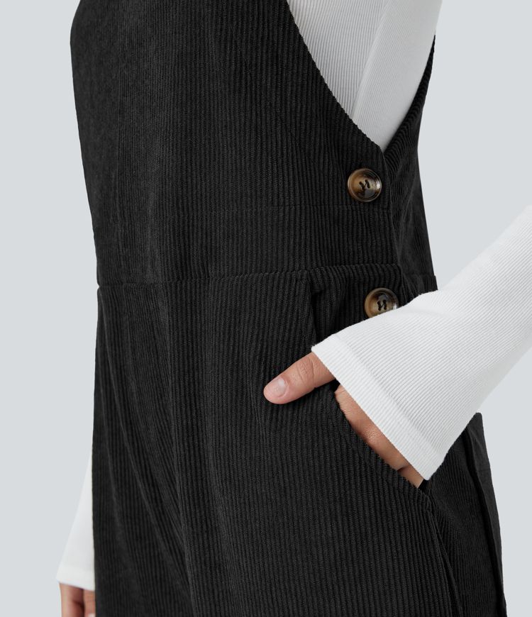 Pockets Straight Leg Corduroy Casual Overalls