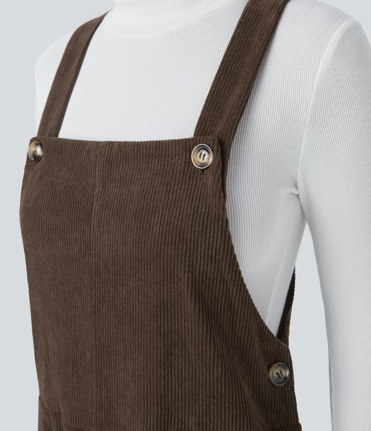 Lässige Latzhose mit verstellbarem Gürtel, mehreren Taschen, geradem Bein und Kordelzug