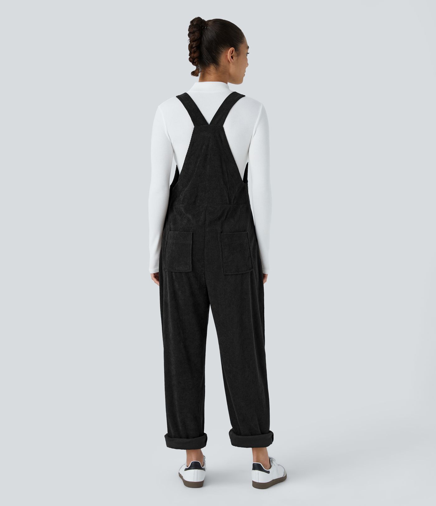 Pockets Straight Leg Corduroy Casual Overalls