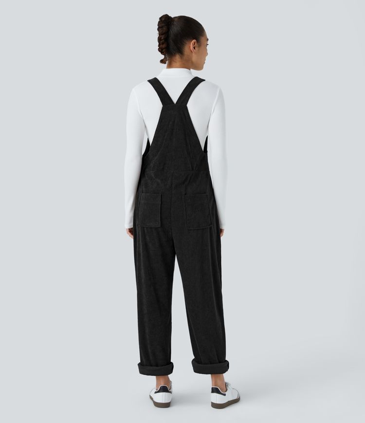 Pockets Straight Leg Corduroy Casual Overalls