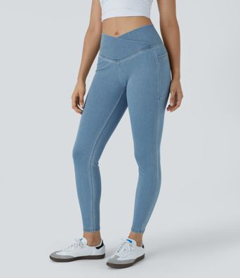 Halara Flex™ Crossover Pocket Washed Denim Work Leggings
