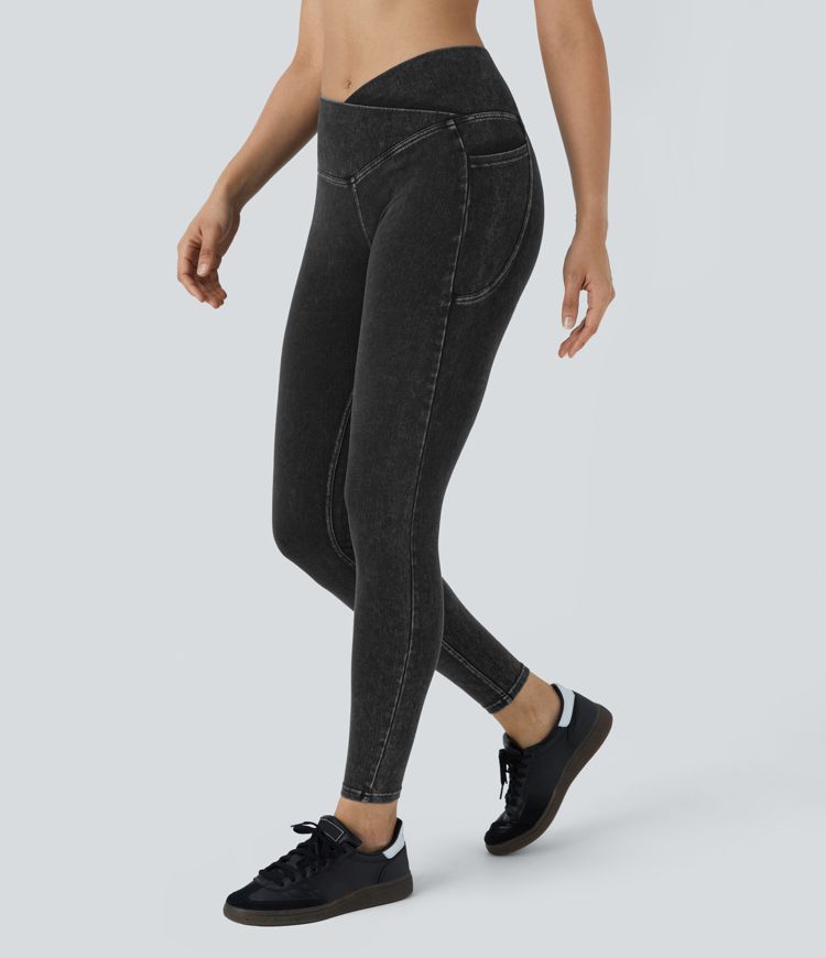 Leggings Halara Flex™ Denim oficina mezclilla elástico lavado bolsillo lateral cruzado