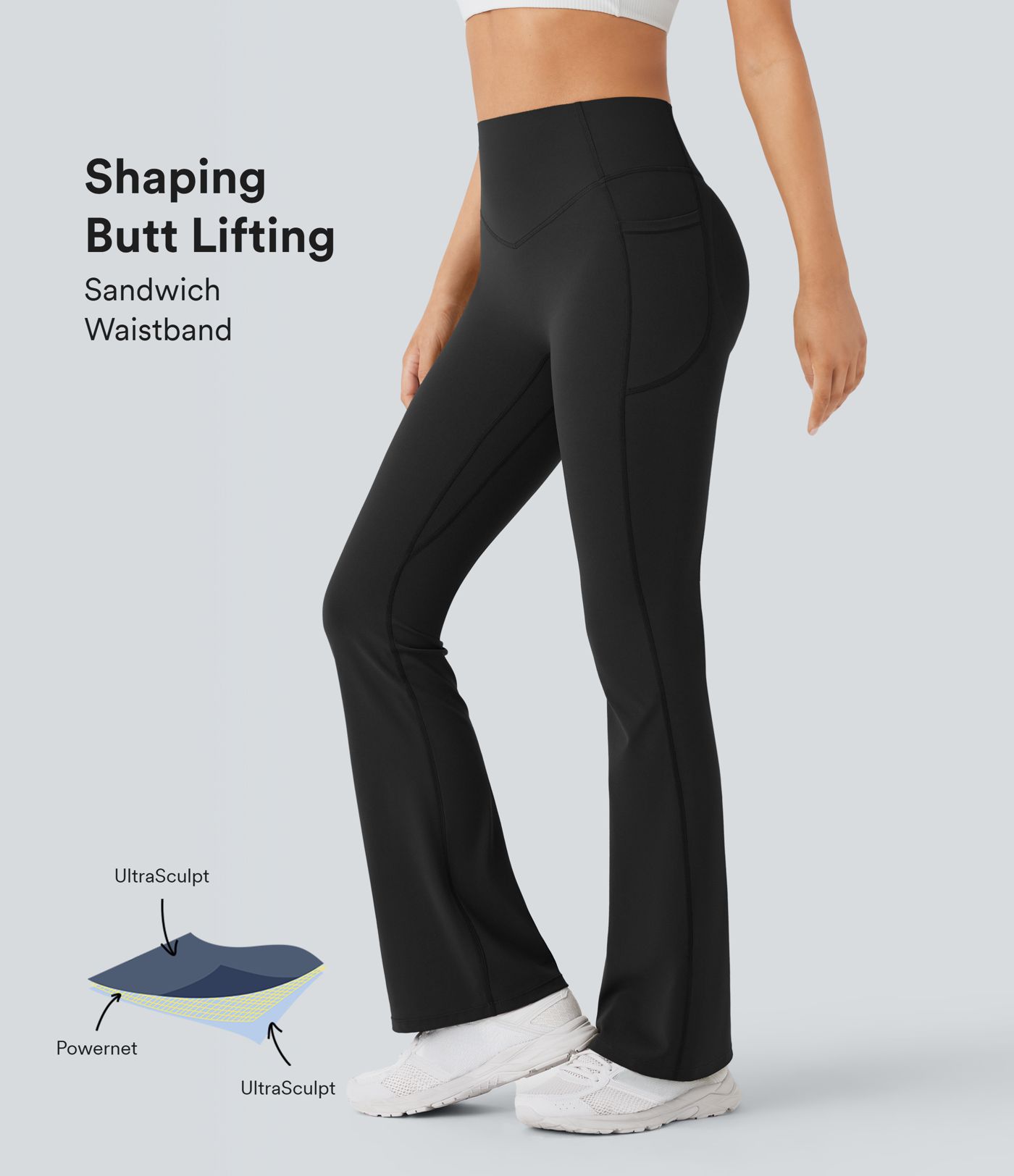 Halara UltraSculpt™ High Waisted Scrunch Butt Lifting Tummy Control Shaping Tights Women Gym Yoga Bootcut Leggings with Pockets