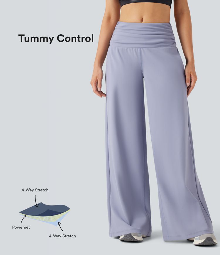 DayStretch Low Rise Tummy Control Ruched Wide Leg Dance Pants with Pockets