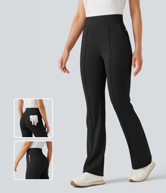 High Waisted Pockets Quick Dry Golf Flare Pants-Golf Tee Pocket-UPF40+
