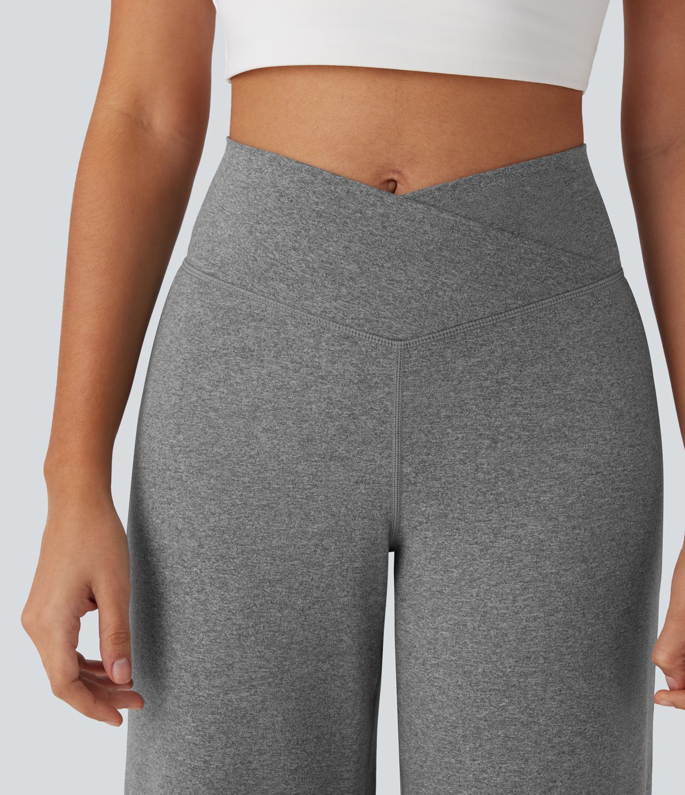 Crossover High Waisted Back Pocket Wide Leg Yoga Pants