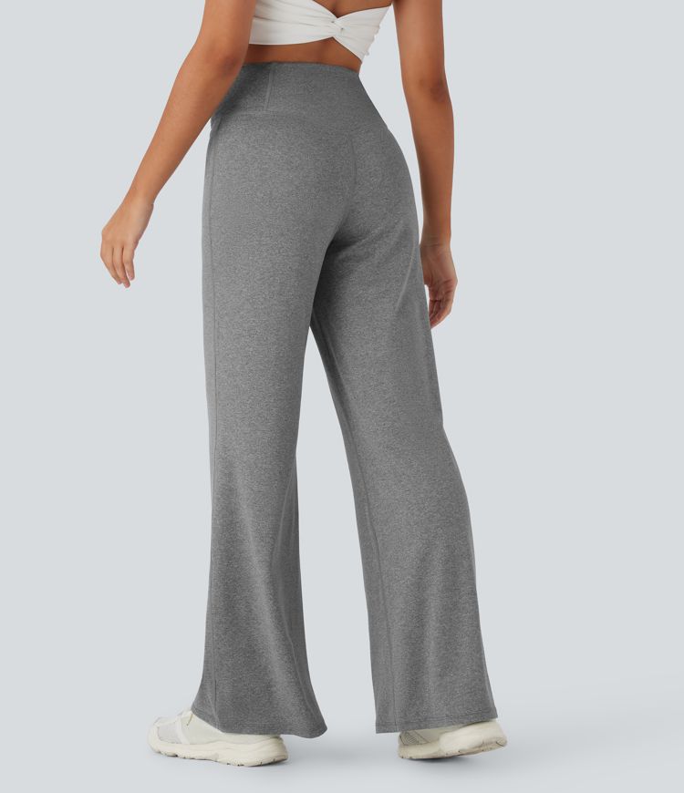Crossover High Waisted Back Pocket Wide Leg Yoga Pants