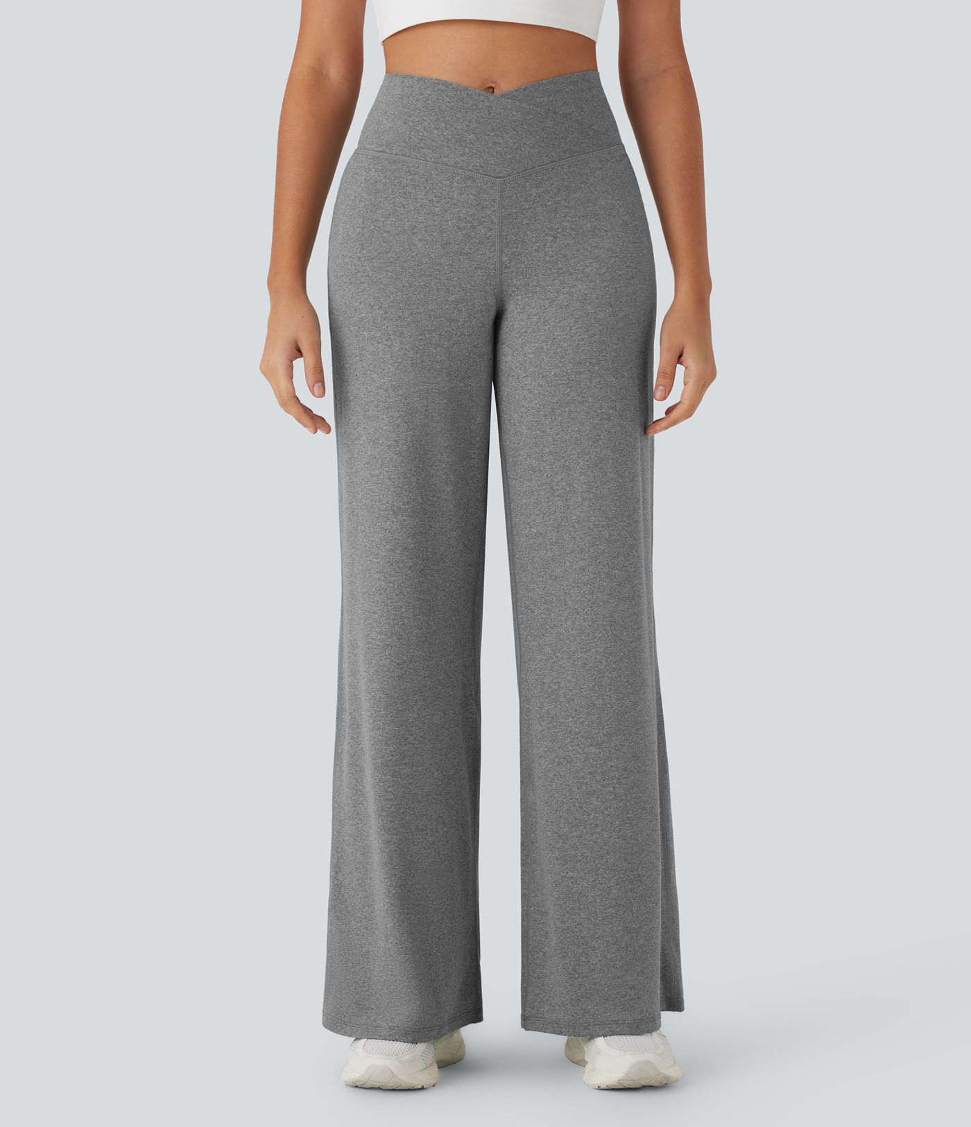 Crossover High Waisted Back Pocket Wide Leg Yoga Pants