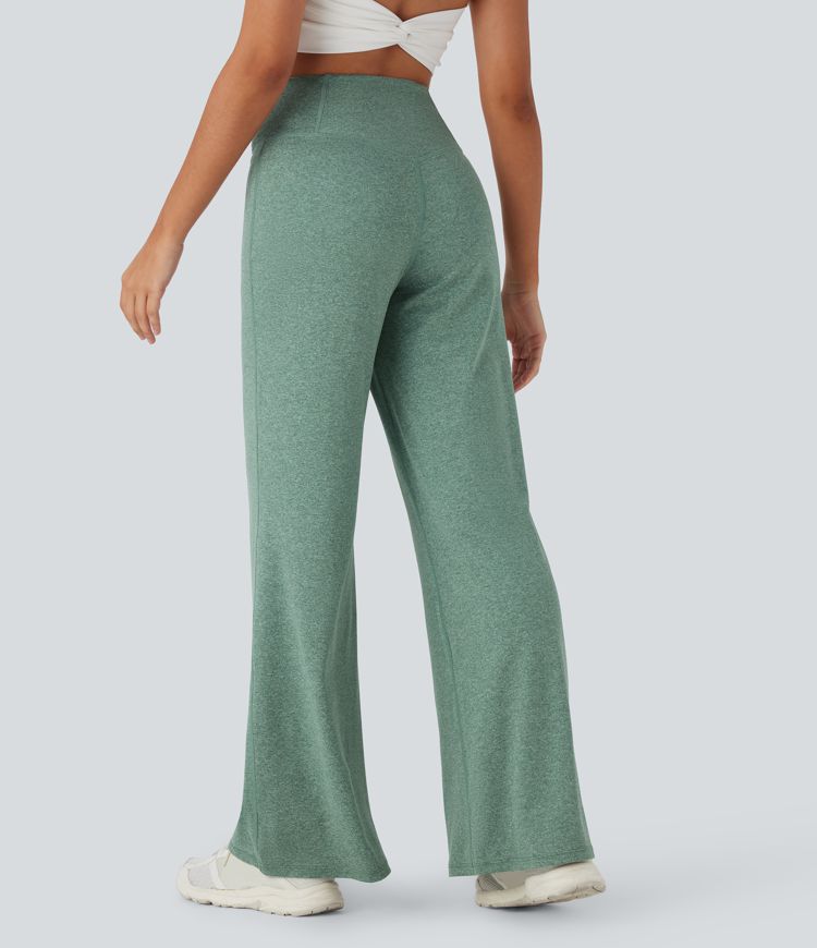 Crossover High Waisted Pocket Wide Leg Yoga Pants