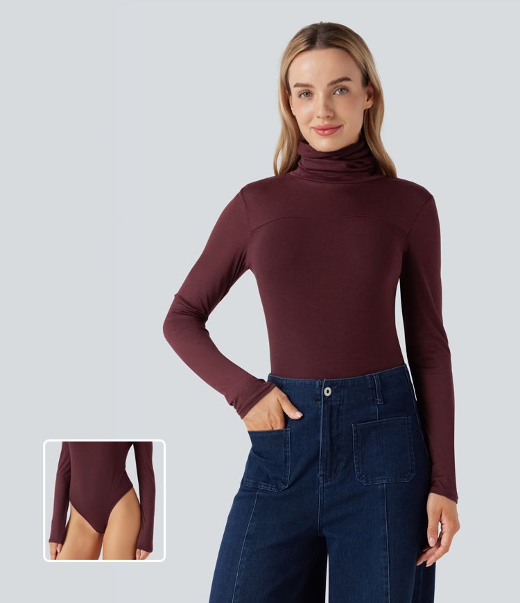 High Neck Long Sleeve Skinny Casual Bodysuit