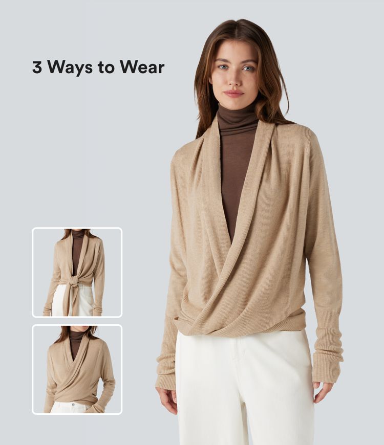 Cardigan drapé manches longues à nœud