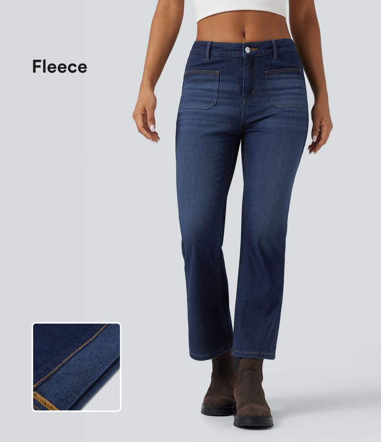 Halara Flex™ Mid Rise Fleece Denim Casual Bootcut Jeans with Pockets