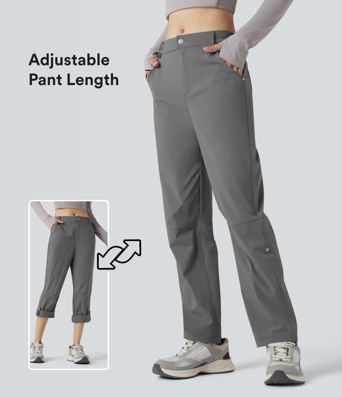 Durable Water Repellent Mid Rise Straight Leg Hiking Pants with Pockets-Adjustable Pant Length