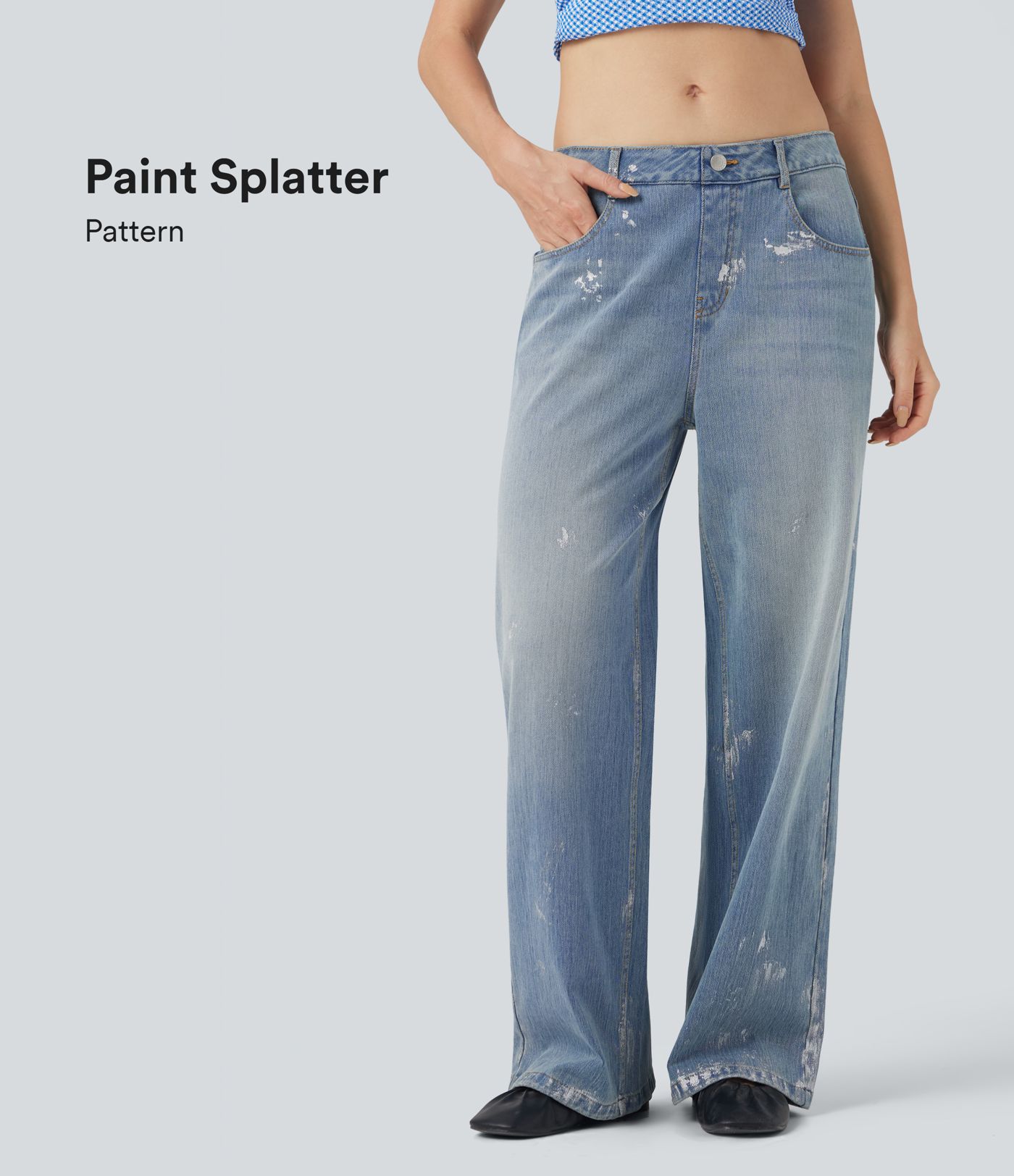 Halara Flex™ Mid Rise Wide Leg Washed Casual Paint Splatter Jeans with Pockets