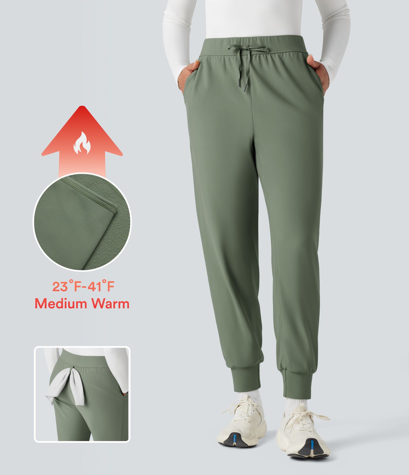 Strapazierfähige, wasserabweisende Laufjogginghose aus Fleece mit mittlerer Leibhöhe und Taschen- wärmend