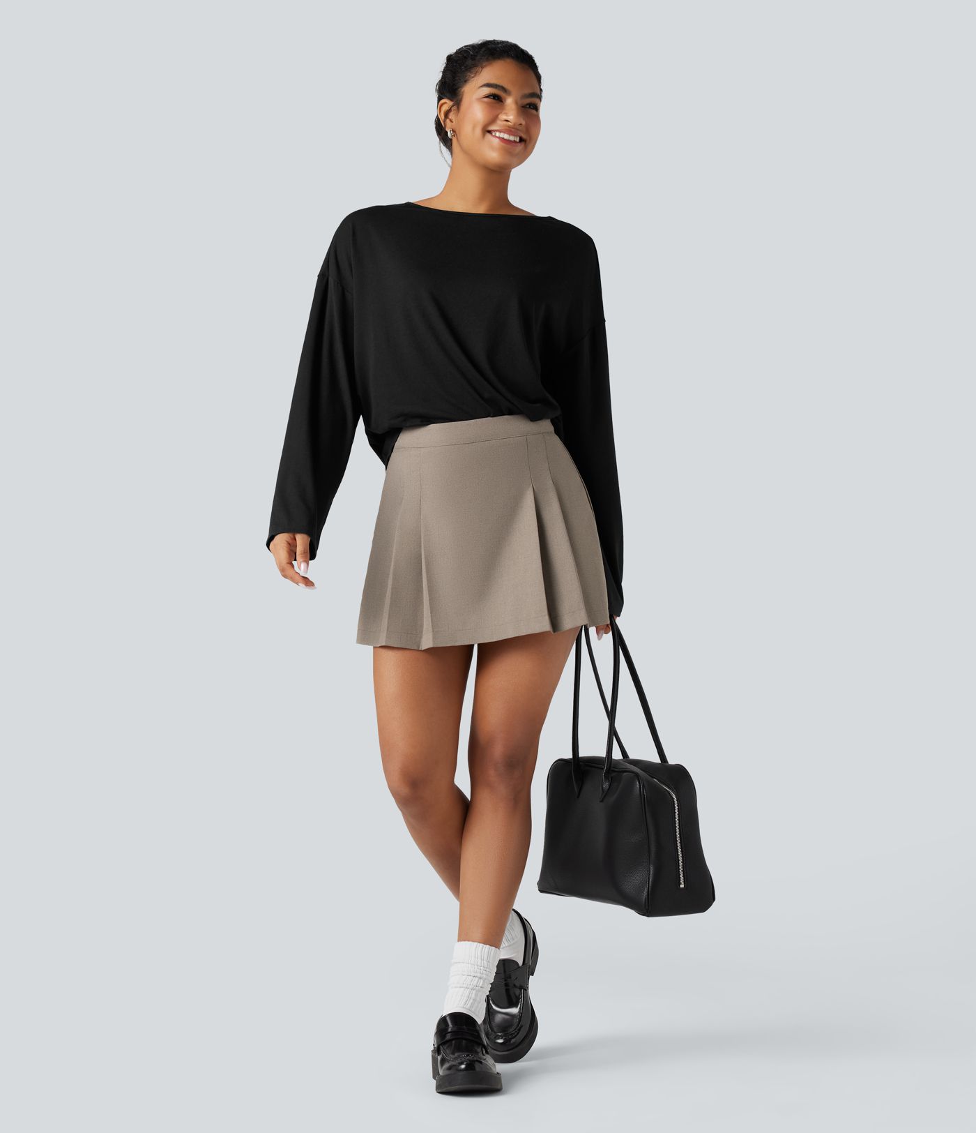 Lässiges Oversized-T-Shirt mit U-Boot-Ausschnitt und langen Ärmeln