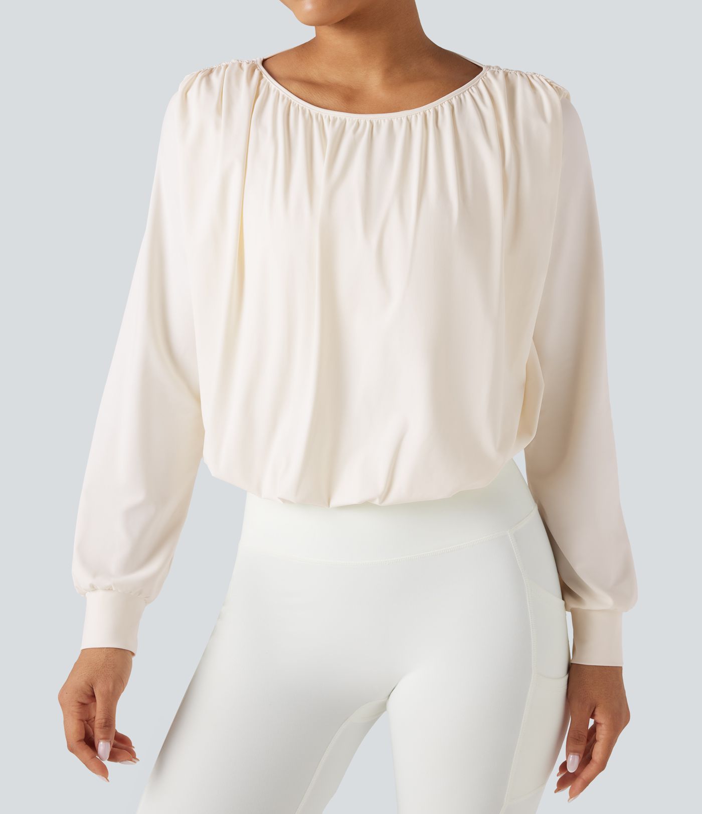 Top de sport yoga SoftlyZero™ Airy col rond dos nu manches longues