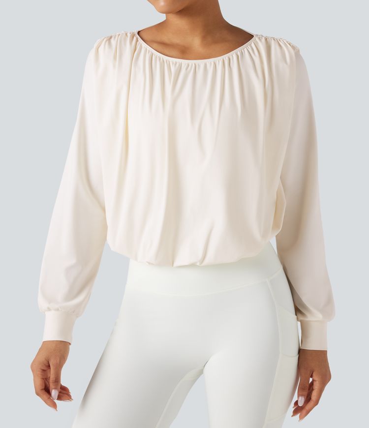 Top de sport yoga SoftlyZero™ Airy col rond dos nu manches longues