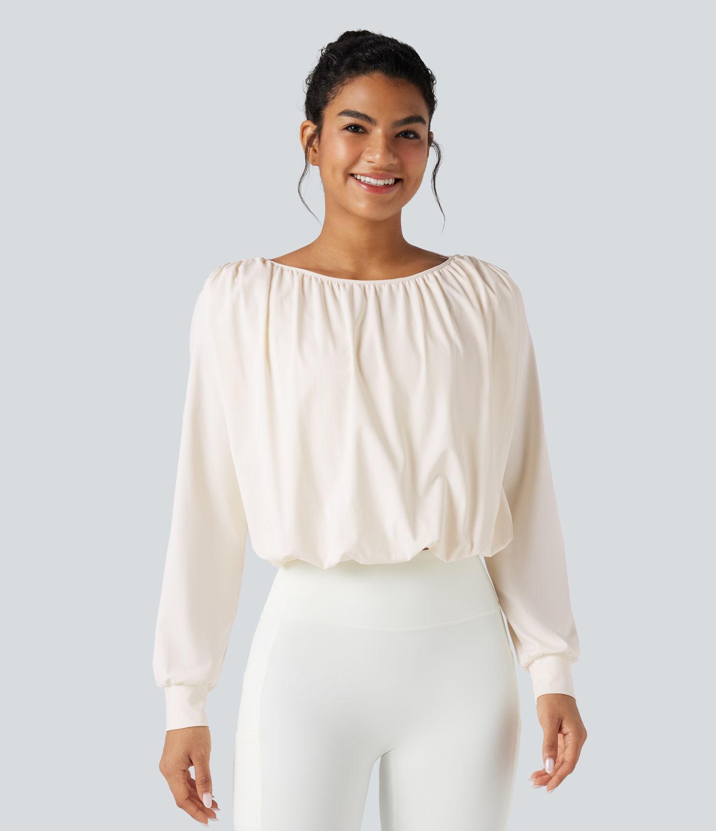 Top de sport yoga SoftlyZero™ Airy col rond dos nu manches longues