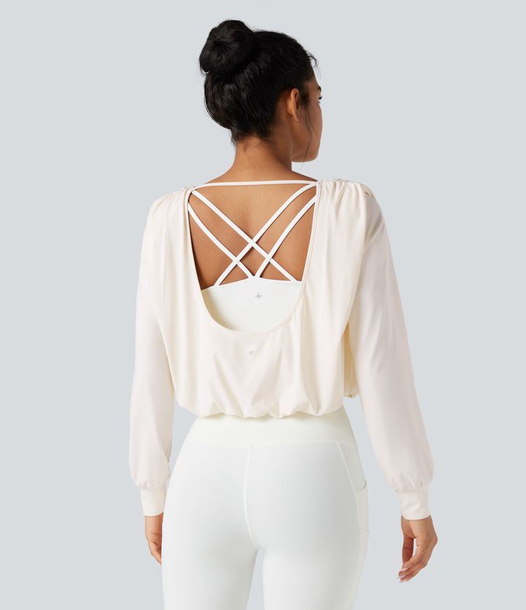 Top de sport yoga SoftlyZero™ Airy col rond dos nu manches longues