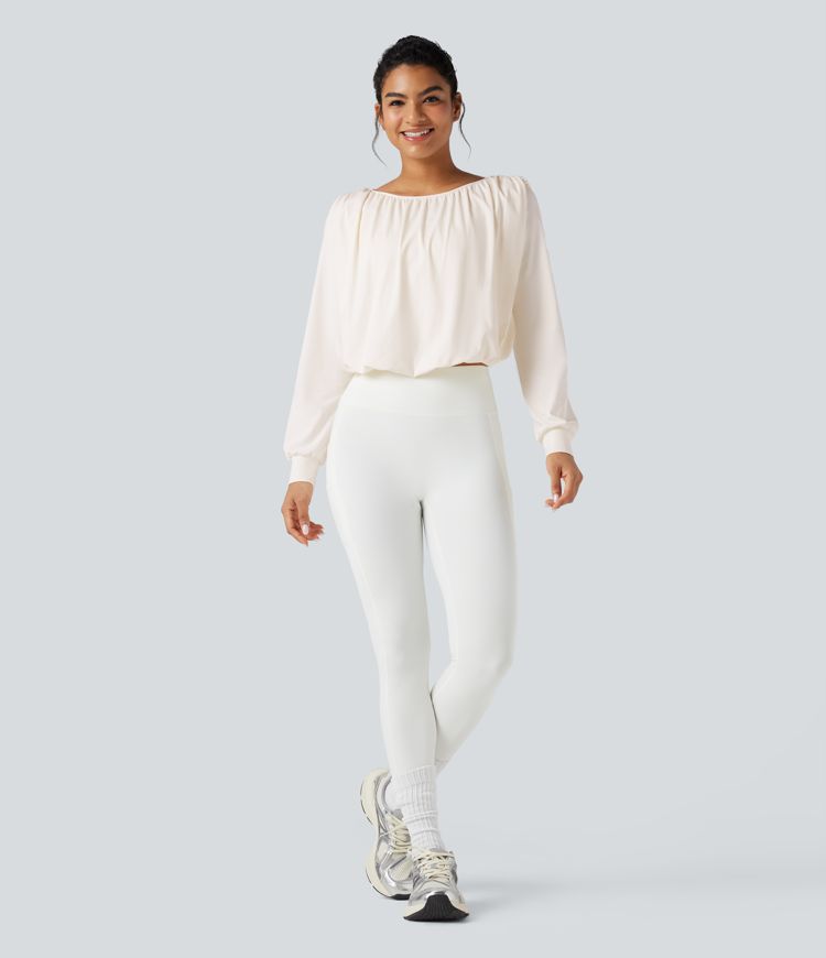 Top de sport yoga SoftlyZero™ Airy col rond dos nu manches longues