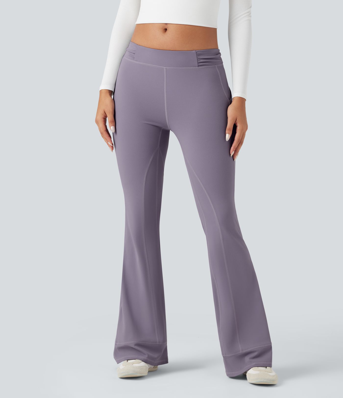 DayStretch Low Rise Ruched Split Casual Flare Pants with Pockets