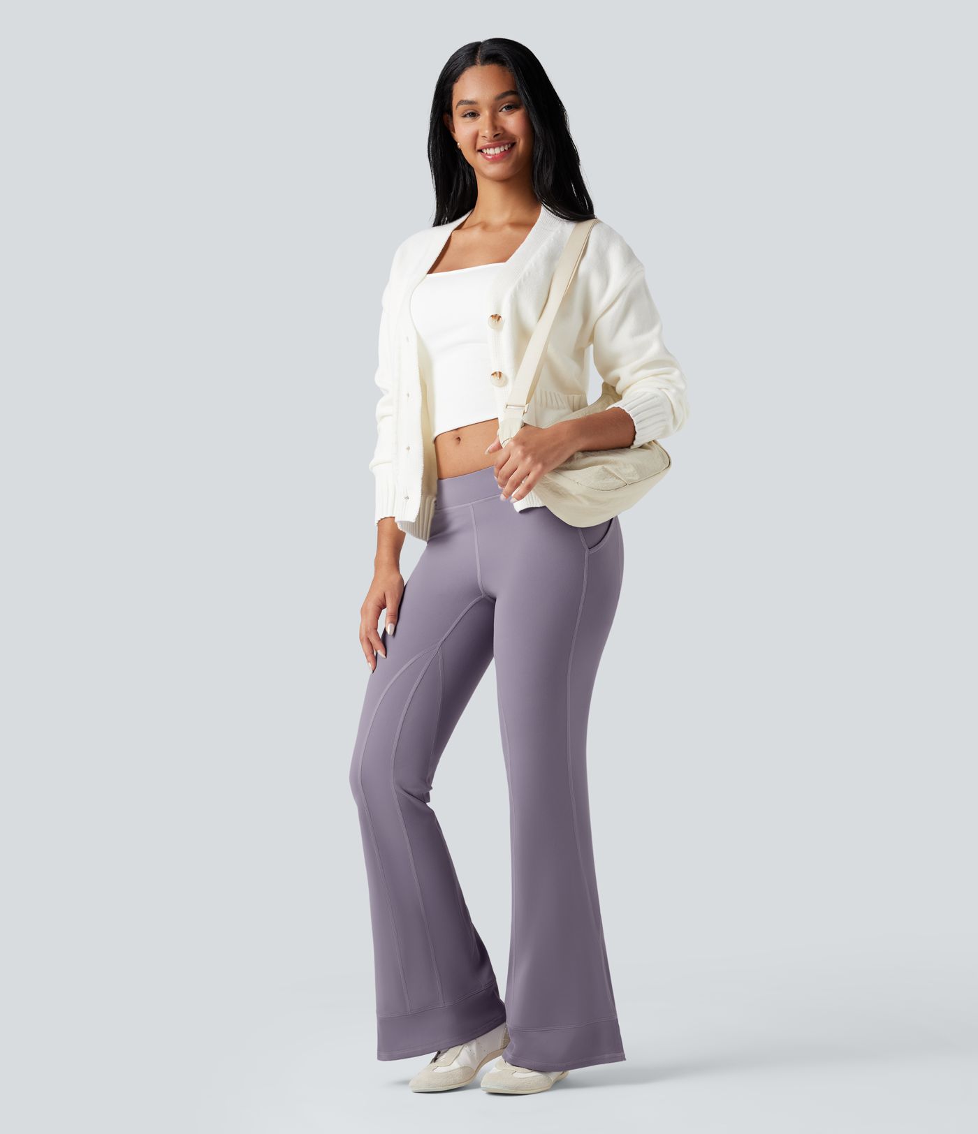 DayStretch Low Rise Ruched Split Casual Flare Pants with Pockets