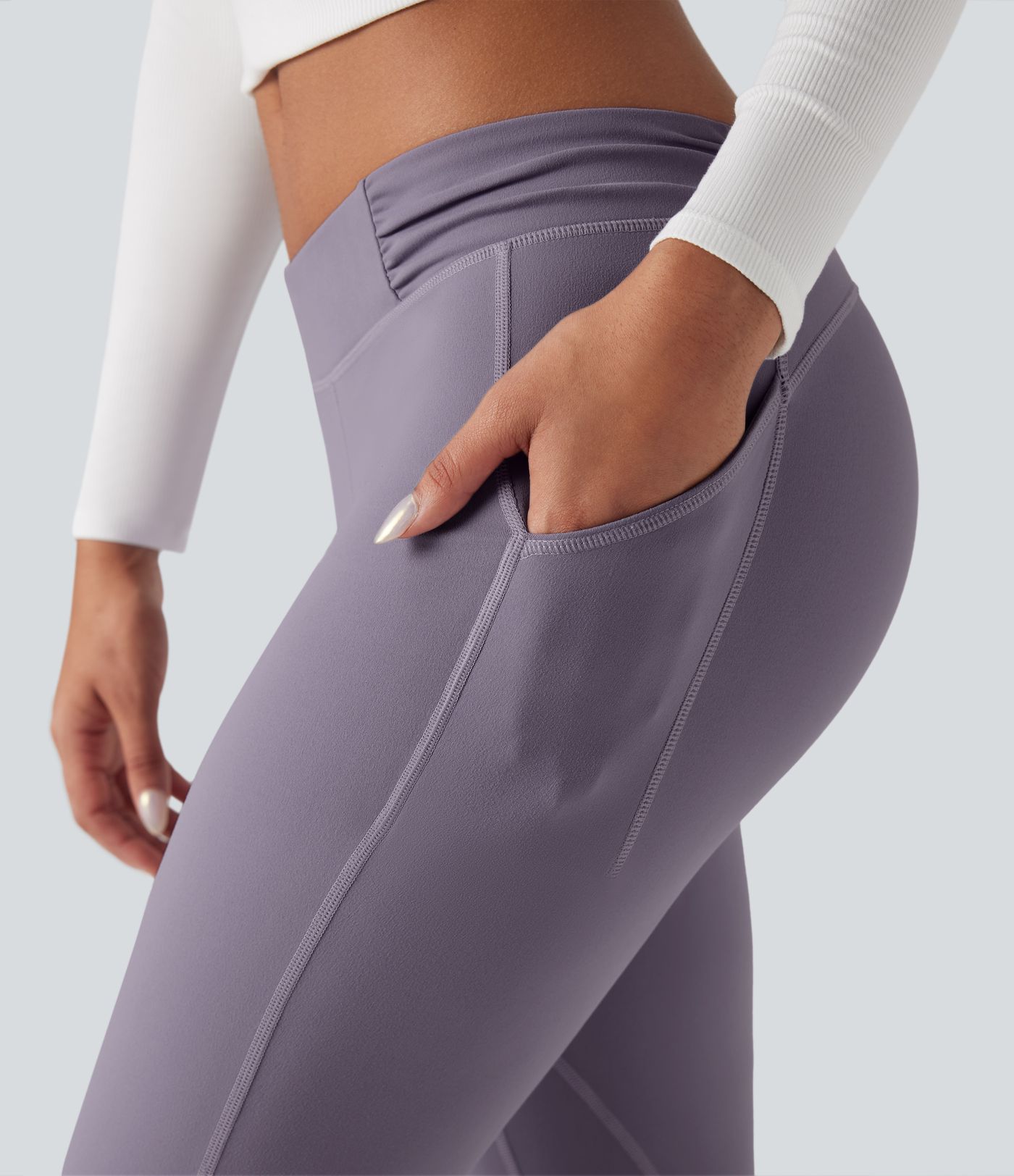 DayStretch Low Rise Ruched Split Casual Flare Pants with Pockets