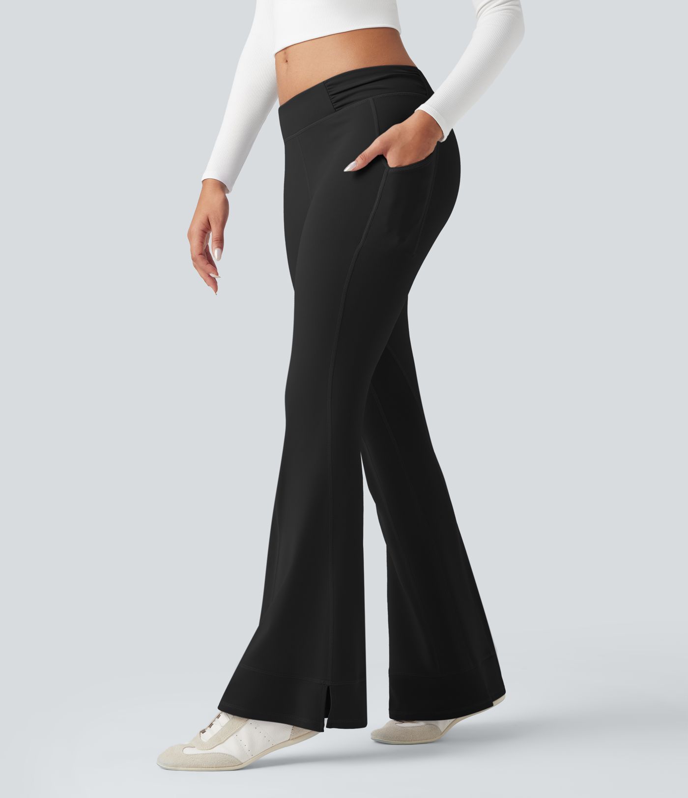 DayStretch Low Rise Ruched Split Casual Flare Pants with Pockets