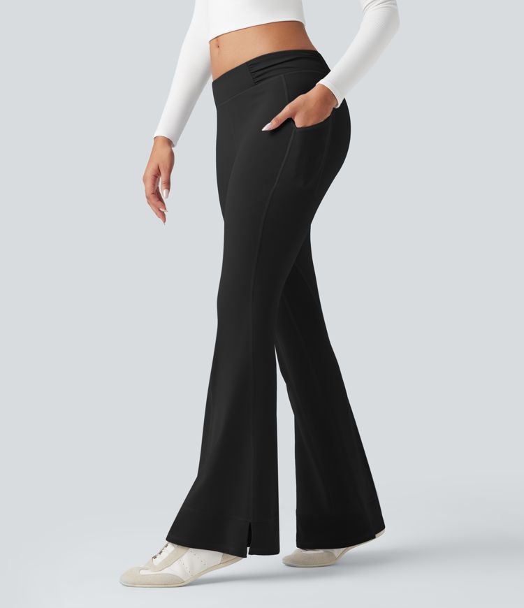 DayStretch Low Rise Ruched Split Casual Flare Pants with Pockets